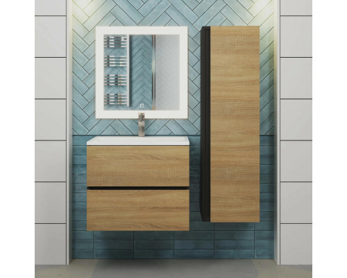 Тумба с раковиной для ванной Uperwood Barsa 60 см, раковина белая, подвесная тумба черная/дуб сонома