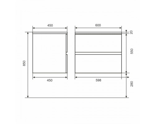 Тумба с раковиной для ванной Uperwood Barsa 60 см, раковина белая, подвесная тумба черная/дуб сонома