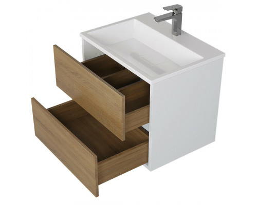 Тумба с раковиной для ванной Uperwood Barsa 60 см, раковина белая, подвесная тумба белая/дуб сонома