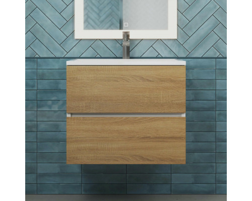 Тумба с раковиной для ванной Uperwood Barsa 60 см, раковина белая, подвесная тумба белая/дуб сонома