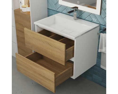 Тумба с раковиной для ванной Uperwood Barsa 60 см, раковина белая, подвесная тумба белая/дуб сонома