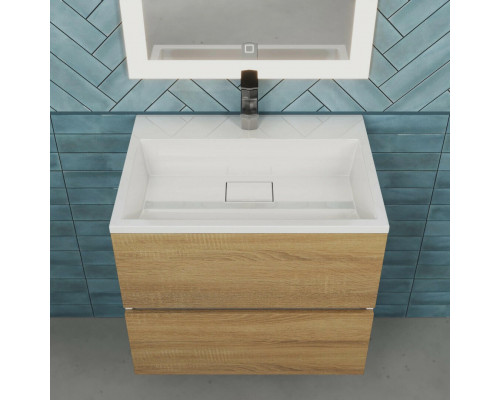 Тумба с раковиной для ванной Uperwood Barsa 60 см, раковина белая, подвесная тумба белая/дуб сонома