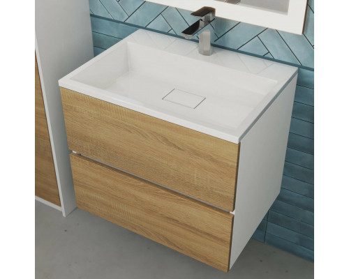 Тумба с раковиной для ванной Uperwood Barsa 60 см, раковина белая, подвесная тумба белая/дуб сонома