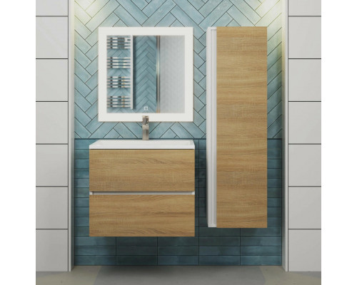 Тумба с раковиной для ванной Uperwood Barsa 60 см, раковина белая, подвесная тумба белая/дуб сонома