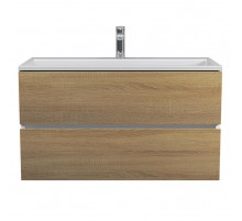 Тумба с раковиной для ванной Uperwood Barsa 90 см, раковина белая, подвесная тумба белая/дуб сонома