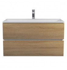 Тумба с раковиной для ванной Uperwood Barsa 90 см, раковина белая, подвесная тумба белая/дуб сонома