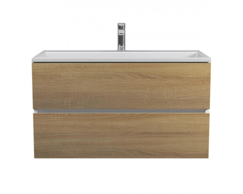 Тумба с раковиной для ванной Uperwood Barsa 90 см, раковина белая, подвесная тумба белая/дуб сонома