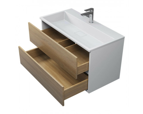 Тумба с раковиной для ванной Uperwood Barsa 90 см, раковина белая, подвесная тумба белая/дуб сонома