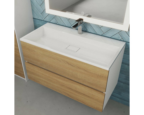 Тумба с раковиной для ванной Uperwood Barsa 90 см, раковина белая, подвесная тумба белая/дуб сонома
