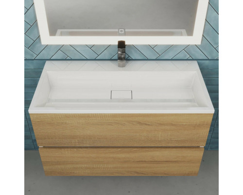 Тумба с раковиной для ванной Uperwood Barsa 90 см, раковина белая, подвесная тумба белая/дуб сонома