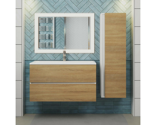 Тумба с раковиной для ванной Uperwood Barsa 90 см, раковина белая, подвесная тумба белая/дуб сонома