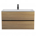 Тумба с раковиной для ванной Uperwood Barsa 90 см, раковина белая, подвесная тумба черная/дуб сонома