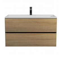 Тумба с раковиной для ванной Uperwood Barsa 90 см, раковина белая, подвесная тумба черная/дуб сонома