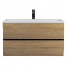 Тумба с раковиной для ванной Uperwood Barsa 90 см, раковина белая, подвесная тумба черная/дуб сонома