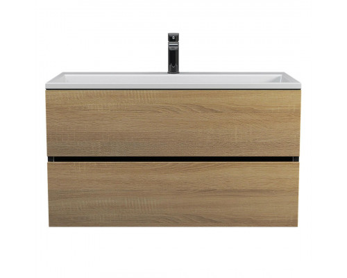 Тумба с раковиной для ванной Uperwood Barsa 90 см, раковина белая, подвесная тумба черная/дуб сонома