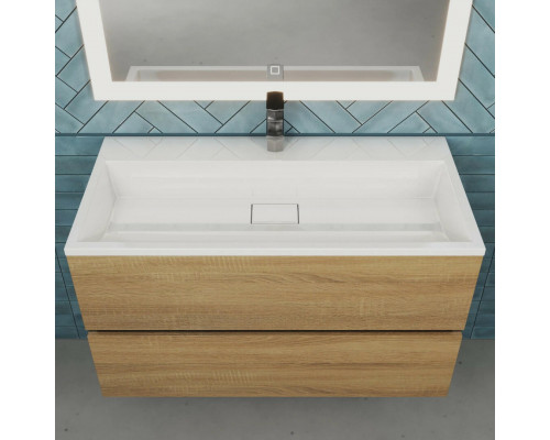 Тумба с раковиной для ванной Uperwood Barsa 90 см, раковина белая, подвесная тумба черная/дуб сонома