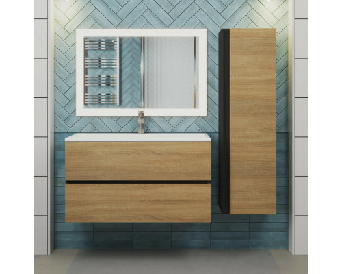 Тумба с раковиной для ванной Uperwood Barsa 90 см, раковина белая, подвесная тумба черная/дуб сонома