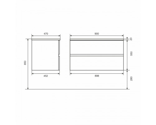 Тумба с раковиной для ванной Uperwood Barsa 90 см, раковина белая, подвесная тумба черная/дуб сонома