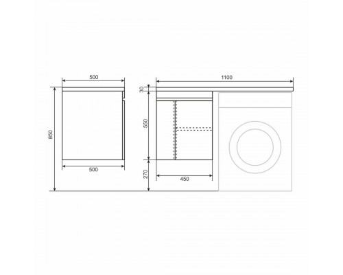 Тумба под стиральную машину Uperwood Magenta, 50 см, подвесная, белая/графит, с дверцами