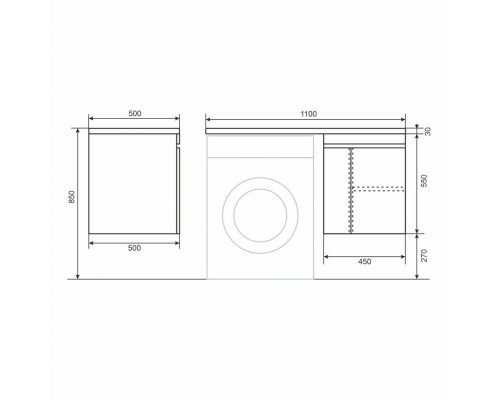Тумба под стиральную машину Uperwood Magenta, 50 см, подвесная, белая/графит, с дверцами