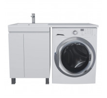 Тумба под стиральную машину с раковиной Uperwood Magenta 60/120 см, напольная, белая, с дверцами, левая