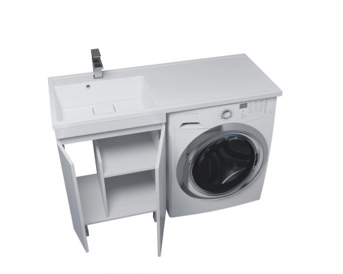 Тумба под стиральную машину с раковиной Uperwood Magenta 60/120 см, напольная, белая, с дверцами, левая