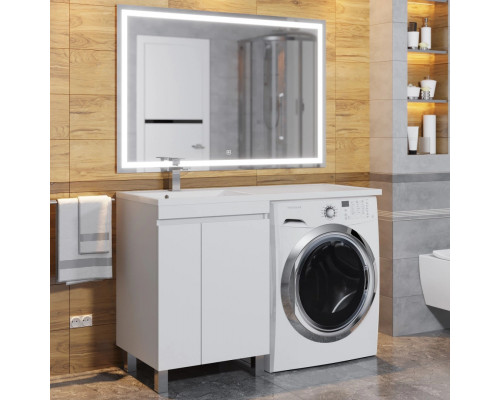 Тумба под стиральную машину с раковиной Uperwood Magenta 60/120 см, напольная, белая, с дверцами, левая