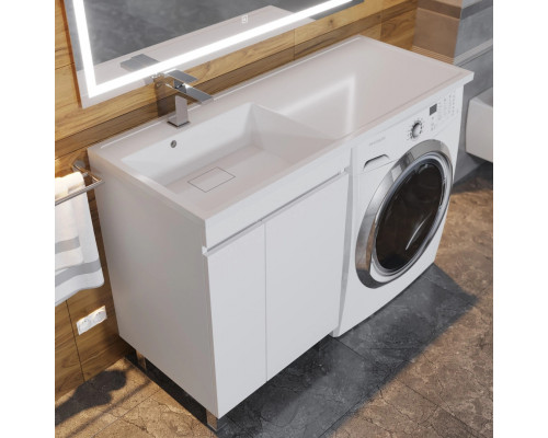 Тумба под стиральную машину с раковиной Uperwood Magenta 60/120 см, напольная, белая, с дверцами, левая