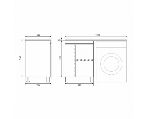 Тумба под стиральную машину с раковиной Uperwood Magenta 60/120 см, напольная, белая, с дверцами, левая