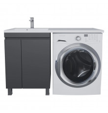Тумба под стиральную машину с раковиной Uperwood Magenta 60/120 см, напольная, черная, с дверцами, левая