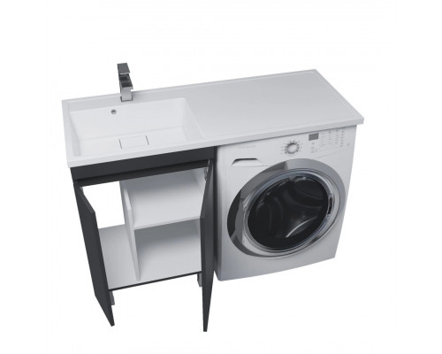 Тумба под стиральную машину с раковиной Uperwood Magenta 60/120 см, напольная, черная, с дверцами, левая