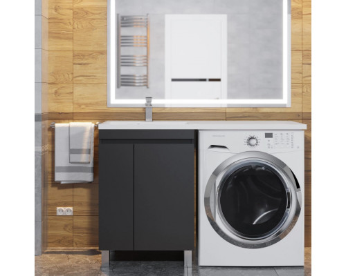 Тумба под стиральную машину с раковиной Uperwood Magenta 60/120 см, напольная, черная, с дверцами, левая