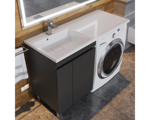 Тумба под стиральную машину с раковиной Uperwood Magenta 60/120 см, напольная, черная, с дверцами, левая