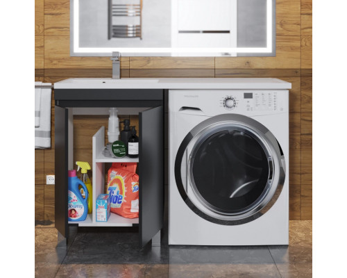 Тумба под стиральную машину с раковиной Uperwood Magenta 60/120 см, напольная, черная, с дверцами, левая