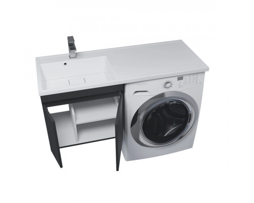 Тумба под стиральную машину с раковиной Uperwood Magenta 60/120 см, подвесная, черная, с дверцами, левая