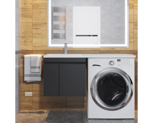 Тумба под стиральную машину с раковиной Uperwood Magenta 60/120 см, подвесная, черная, с дверцами, левая