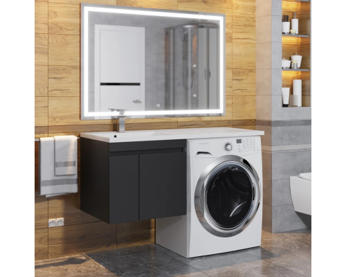 Тумба под стиральную машину с раковиной Uperwood Magenta 60/120 см, подвесная, черная, с дверцами, левая