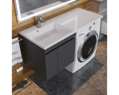Тумба под стиральную машину с раковиной Uperwood Magenta 60/120 см, подвесная, черная, с дверцами, левая