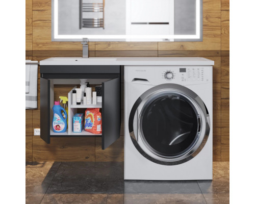 Тумба под стиральную машину с раковиной Uperwood Magenta 60/120 см, подвесная, черная, с дверцами, левая