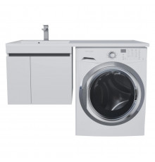 Тумба под стиральную машину с раковиной Uperwood Magenta 60/120 см, подвесная, белая/графит, с дверцами, левая