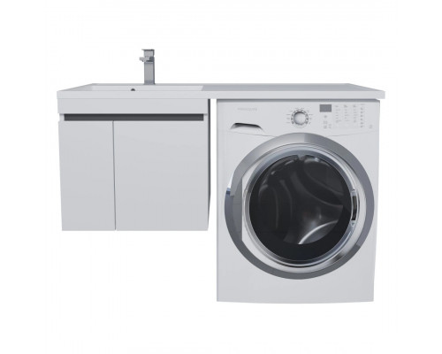 Тумба под стиральную машину с раковиной Uperwood Magenta 60/120 см, подвесная, белая/графит, с дверцами, левая