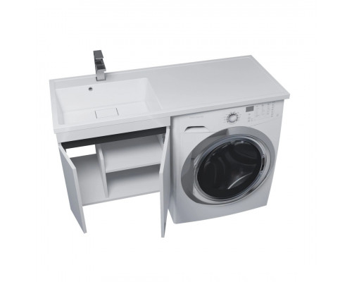 Тумба под стиральную машину с раковиной Uperwood Magenta 60/120 см, подвесная, белая/графит, с дверцами, левая