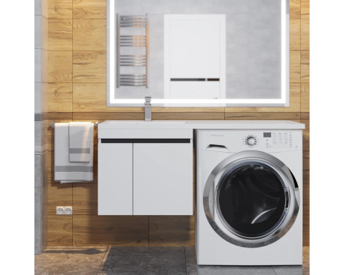 Тумба под стиральную машину с раковиной Uperwood Magenta 60/120 см, подвесная, белая/графит, с дверцами, левая