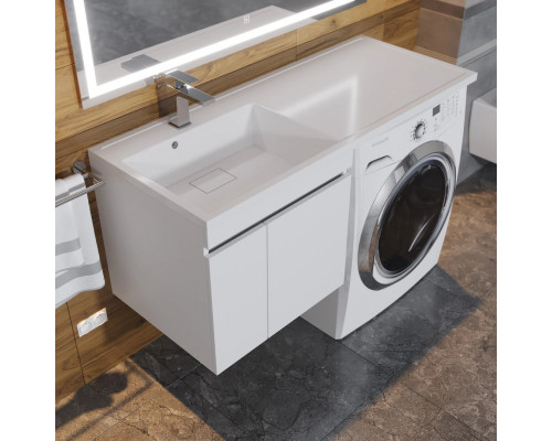 Тумба под стиральную машину с раковиной Uperwood Magenta 60/120 см, подвесная, белая/графит, с дверцами, левая