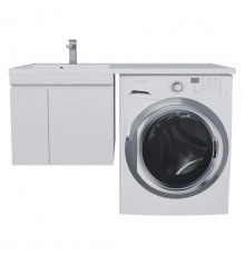 Тумба под стиральную машину с раковиной Uperwood Magenta 60/120 см, подвесная, белая, с дверцами, левая