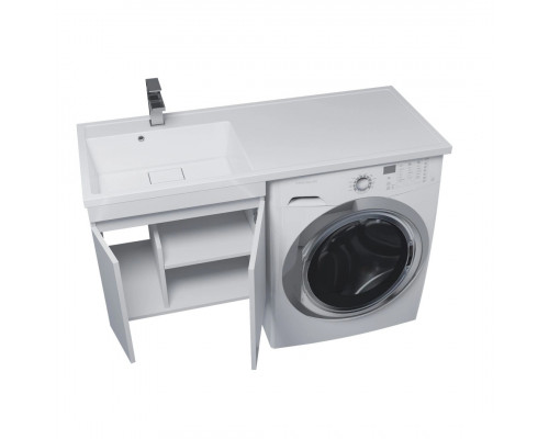 Тумба под стиральную машину с раковиной Uperwood Magenta 60/120 см, подвесная, белая, с дверцами, левая