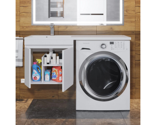 Тумба под стиральную машину с раковиной Uperwood Magenta 60/120 см, подвесная, белая, с дверцами, левая