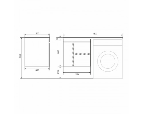 Тумба под стиральную машину с раковиной Uperwood Magenta 60/120 см, подвесная, белая, с дверцами, левая