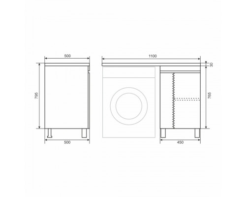 Тумба под стиральную машину Uperwood Magenta, 50 см, напольная, белая, с дверцами