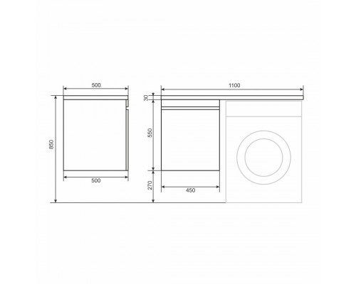 Тумба под стиральную машину Uperwood Magenta, 50 см, подвесная, белая, выдвижной ящик